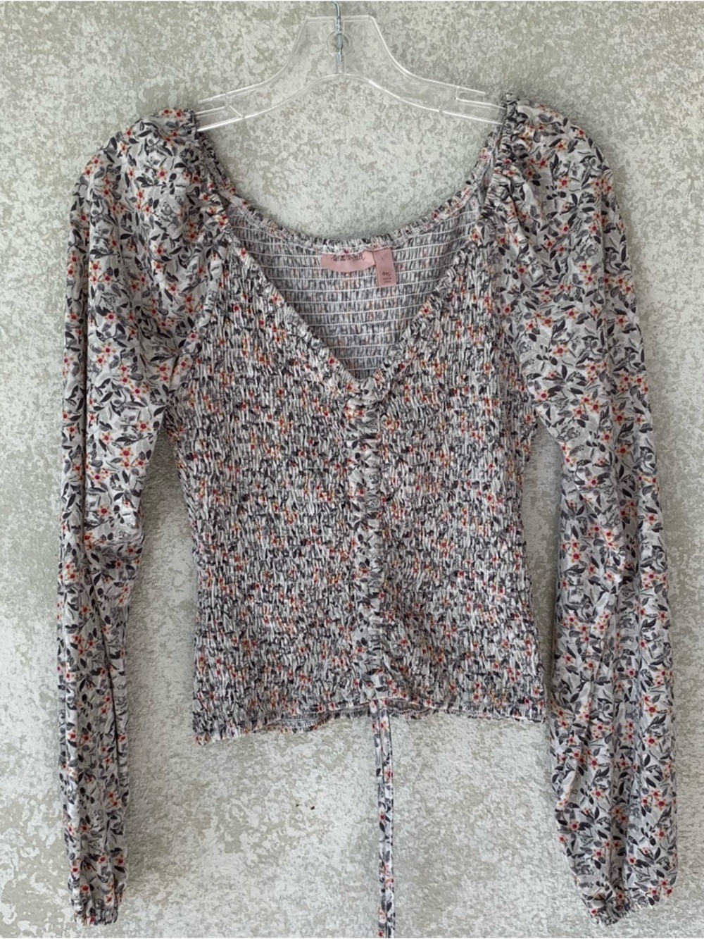 Willow & Root Floral Smocked Long-Sleeve Crop Top Medium Jersey Romantic Ditsy